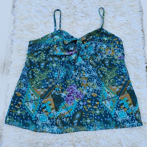 Twist Front Tank Lane Bryant Plus Size 22 24 Blue Teal Floral Georgette Tie Top - Picture 7 of 7